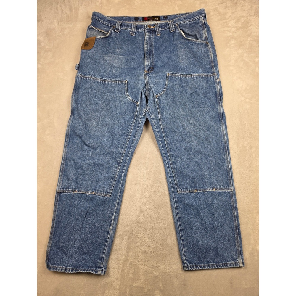Wrangler Riggs Workwear Jeans Mens 44x32 Blue DuraShield Double Knee Carpenter